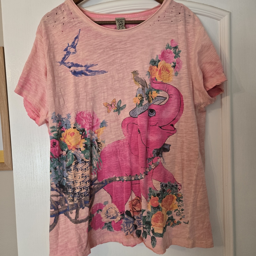 Magnolia Pearl Pink Elephant Floral Short Sleeve Tee